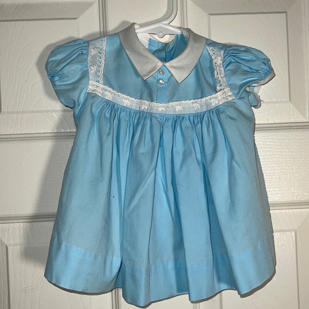 Bonnie Jean - vintage light blue baby dress with kitty